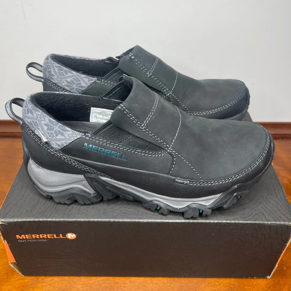 Merrell Polarand‎ Rove Moc Waterproof Black Leather Hiking Shoes Womens 5.5